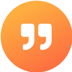 Orange circle with white quotation marks symbol.